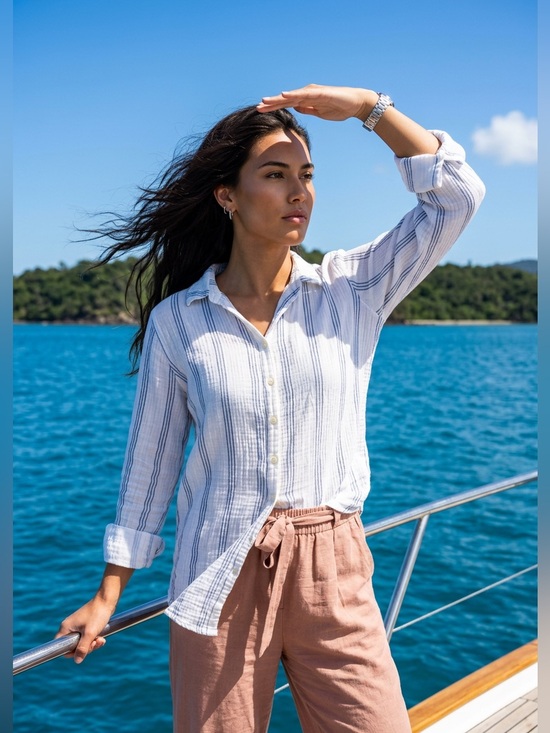 CP Shades Tops - CP Shades White Striped Cotton Button Front Shirt Size S